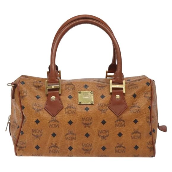 MCM Logogram Vicetos Hand Bag PVC Leather Brown Gold Auth am8690 - Picture 1 of 16
